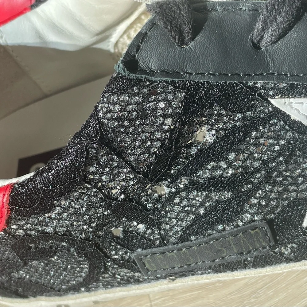 Golden Goose Black Lace Star Sneakers with Red Heal